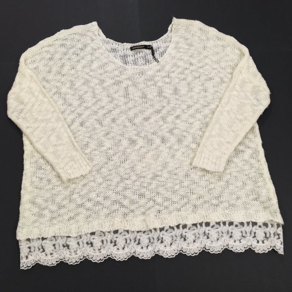 QED London ~ Sheer Lace Hem Drop Shoulder Cowlneck Sweater Pullover - Picture 3 of 11